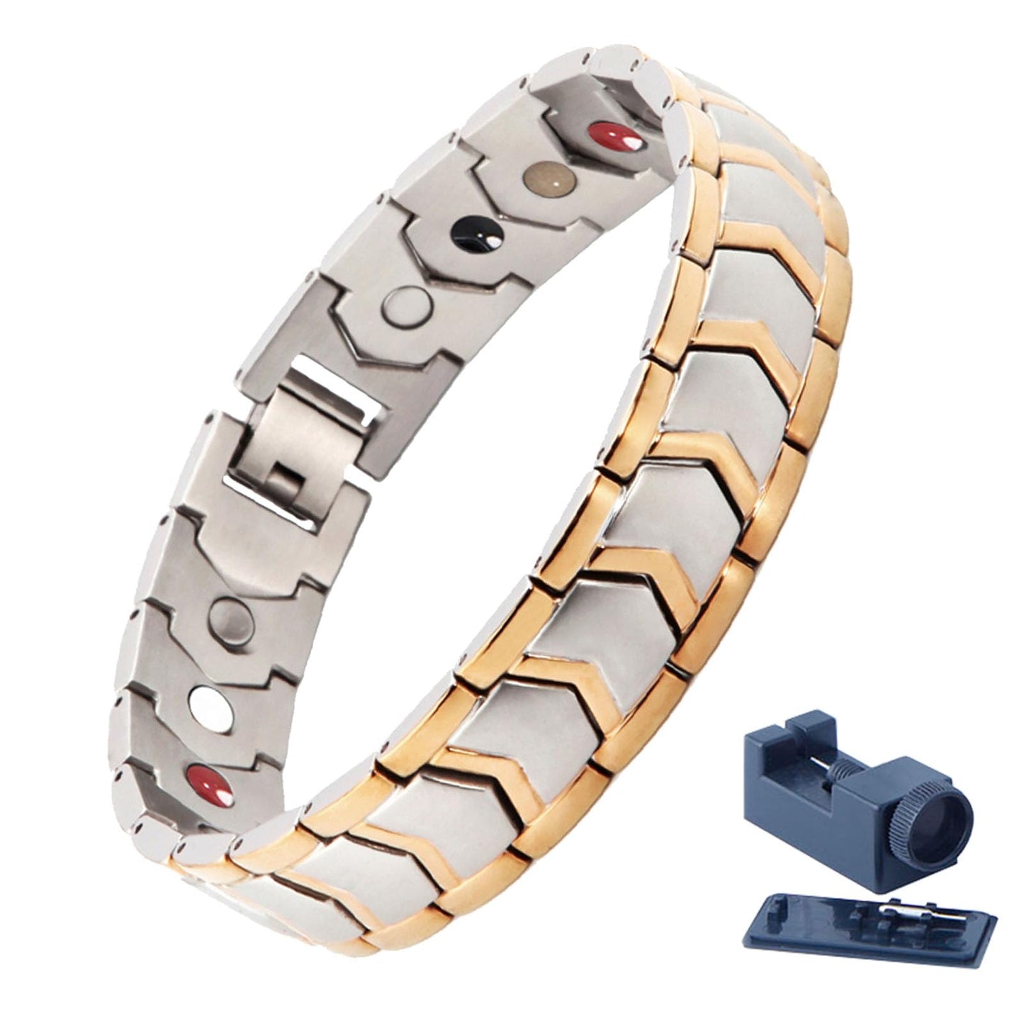 KYOSI Mens Magnetic Bracelet Stainless Steel Link Magnet Jewelry Bracelet Accessories for Men Christmas Gift 8.66 inches (Silver&Gold)