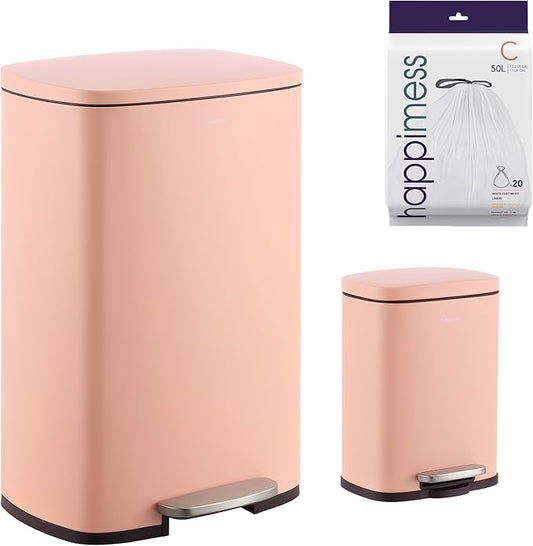 happimess HPM1006G Connor Rectangular 13-Gallon Trash Can with Soft-Close Lid and Free Mini Trash Can, Fingerprint Resistant, Modern, Minimalistic for Home, Kitchen, Office, Bathroom, Flamingo Pink
