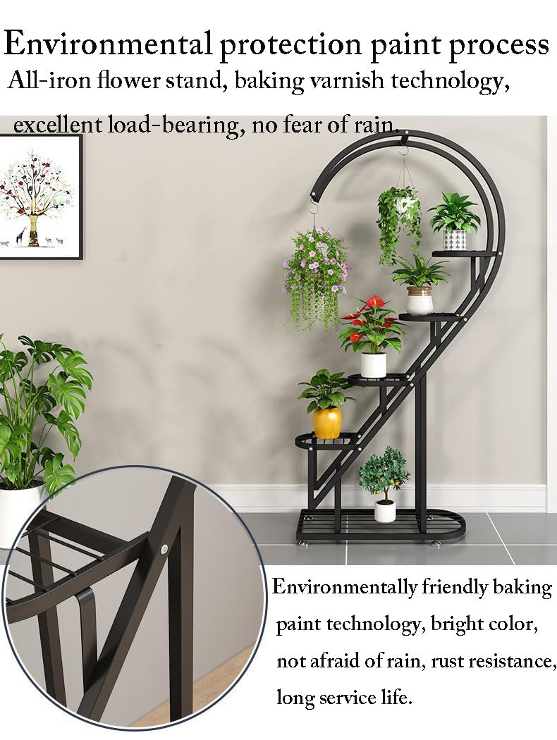Eiwitany Floor-Standing Wrought Iron Flower Stand Installation Simple Load-Bearing Strong Home Living Room Balcony Heart-Shaped Shelf (White)