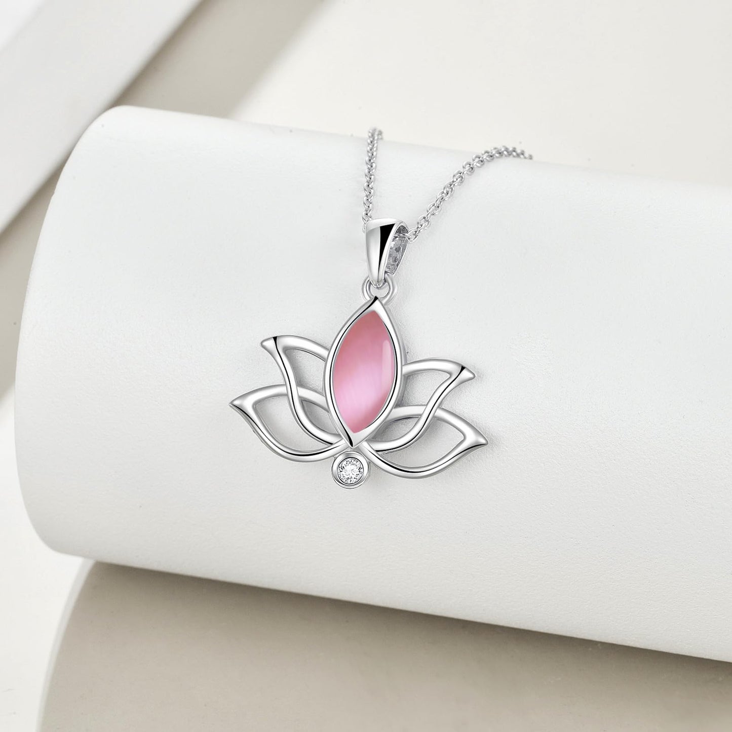 YFN Lotus Flower Necklace Sterling Silver Pink Opal Lotus Pendant Lotus Jewelry Gifts for Women
