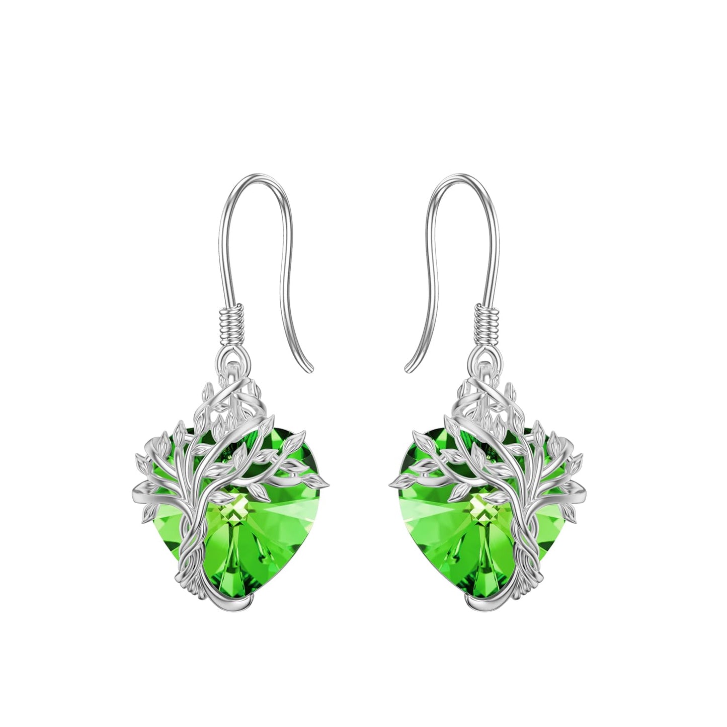 TOUPOP Heart Emerald Earrings Sterling Silver Tree of Life Earrings May Birthstone Jewelry Birthday Mothers Day Gifts for Women Mom Her