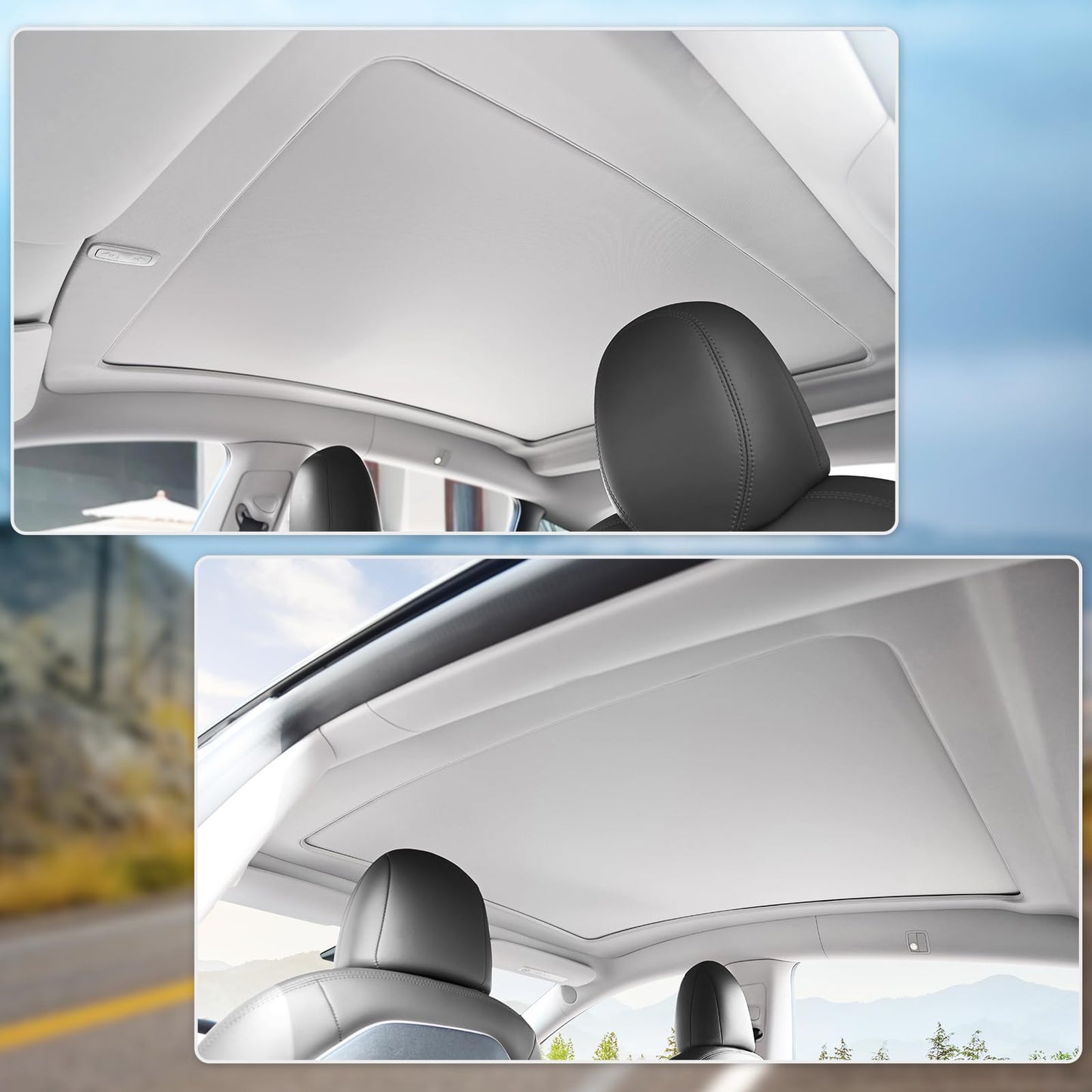 Electric Sunshade Roof for Tesla Model Y, Retractable Sunshade Roof Heat Insulation Glass Roof for Tesla Model Y 2019~2024, 5 Layer 99.9% UV Protection, Interior Gray Hidden Wires