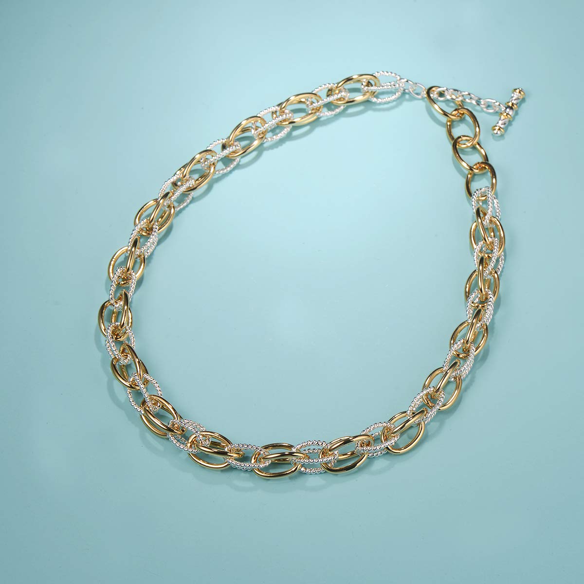 UNY JEWEL Style Trendy Elegant Vintage Retro Unique David Fashion style 2 Tone Double Twist Wire Double Link Women Short Necklace (2 Tone)