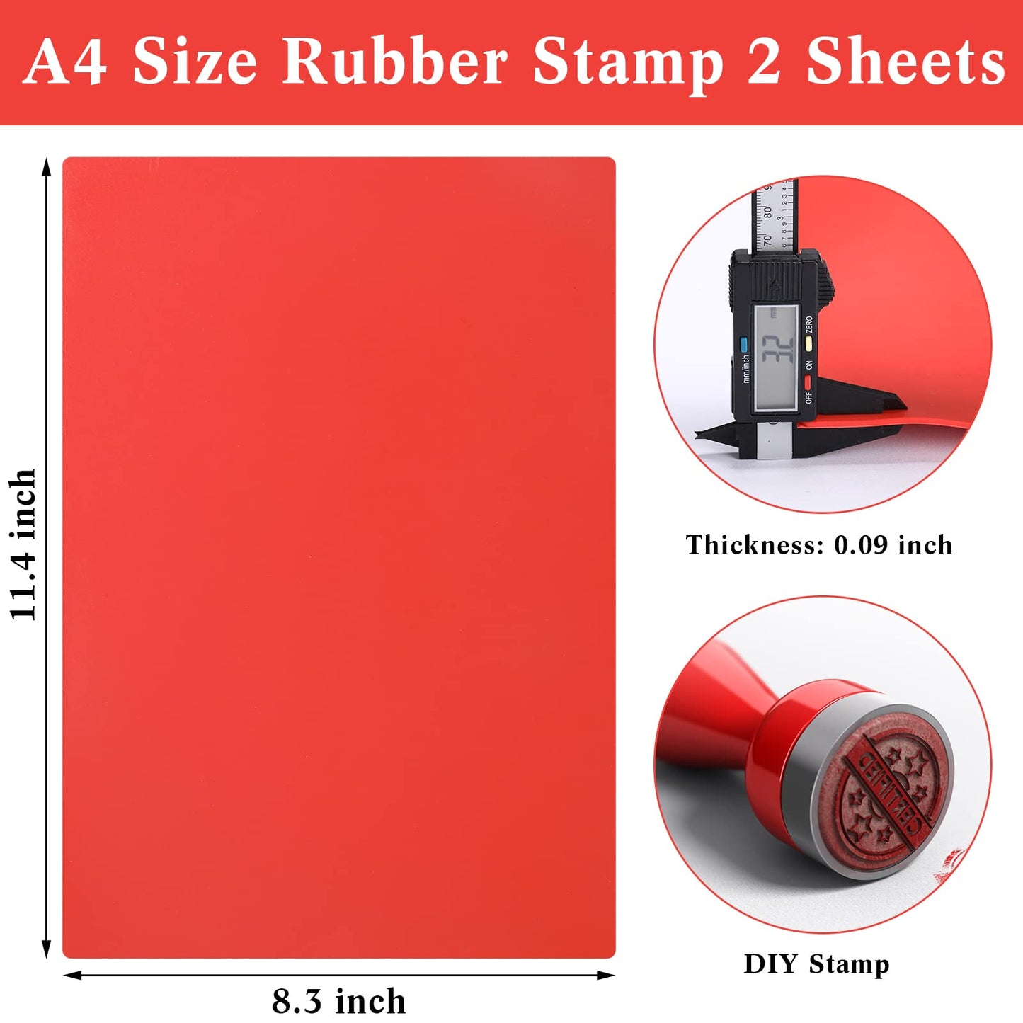 Tondiamo 2 Sheets Rubber Stamp Sheets for Laser Engraving Machine, A4 Rubber Stamp for Laser Cutter Soft to Make Stamps, 2.3 mm(Orange)