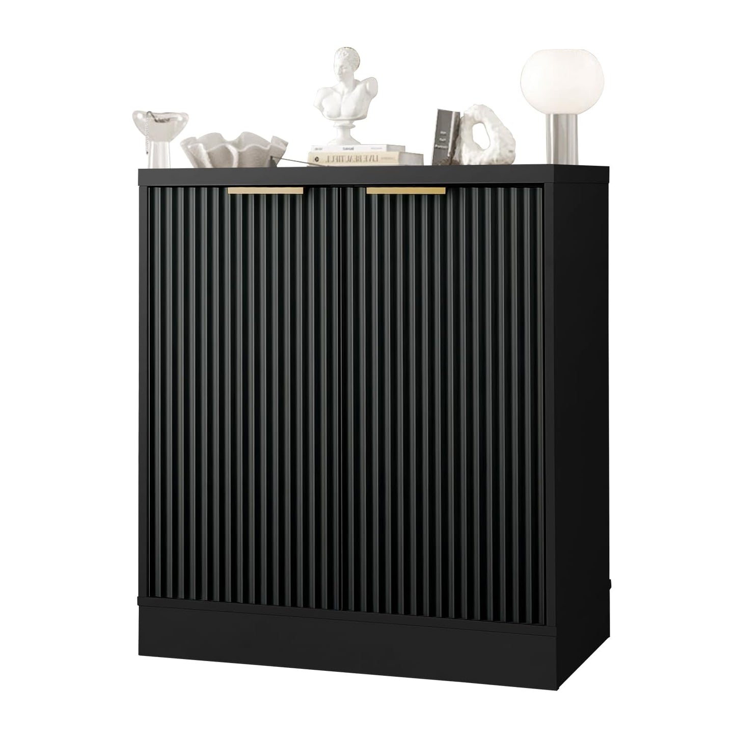 GORZING Fluted Buffet Sideboard Cabinet with Storage - Modern Accent Credenza Console Table with Adjustable Shelves for Kitchen, Dining Room, Living Room, Entryway (Black, Fluted 2 Door)