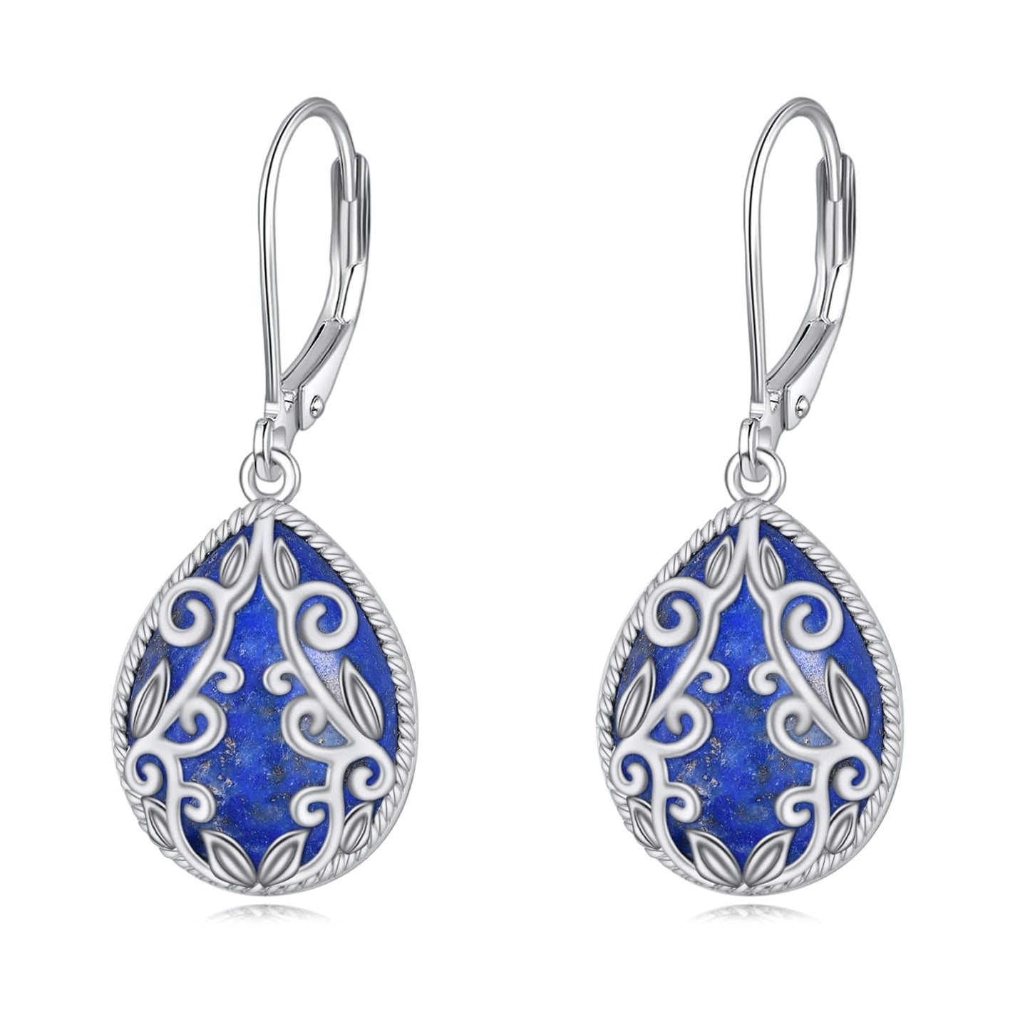 Lapis Lazuli Earrings for Women Sterling Silver Filigree Teardrop Lapis Lazuli Dangle Earrings Jewelry Christmas Gifts for Women