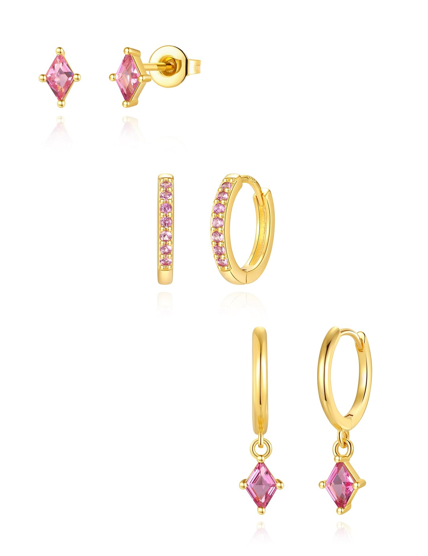 Gold Hoop Earrings Set for Women, Dainty 14K Gold Plated Pink Earrings, Hypoallergenic Trendy Small Earring Stacks Multiple Piercing, Huggies Magenta Dangle Earring Jewelry for Women