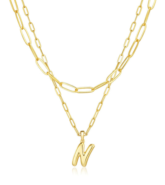 adoyi Gold Heart Initial Necklaces for Women Hers Dainty 14K Gold Plated Heart Layered Letter N Pendant Necklace Stack Jewelry Birthday Valentines Gifts for Women Mom and Wife