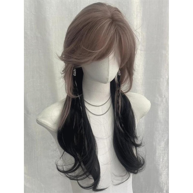 VVRPWASSLY Brown and Black Wig with Bangs Jellyfish Head Long Curly Hair High Temperature Silk Wig for Party