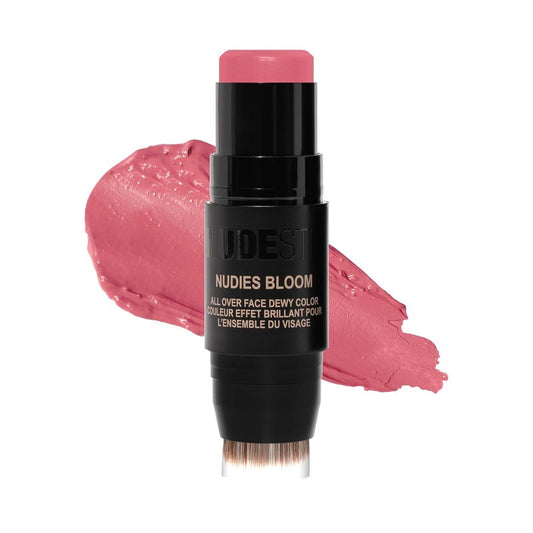 Nudestix Nudies Bloom All Over Dewy Color – 3-in-1 Cream Blush Stick for Cheeks, Eyes & Lips with Built-In Brush | Sheer, Glossy Finish | Vegan, Long-Wear, Multi-Use Makeup