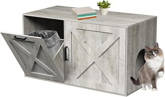 Cat Litter Box Enclosure Furniture with Storage Compartment, Hidden Litter Box Cabinet with Dedicated Space for Trash Can for Living Room, Bedroom, 35.4 x 19.4 x 17.7 Inchesï¼Taupe