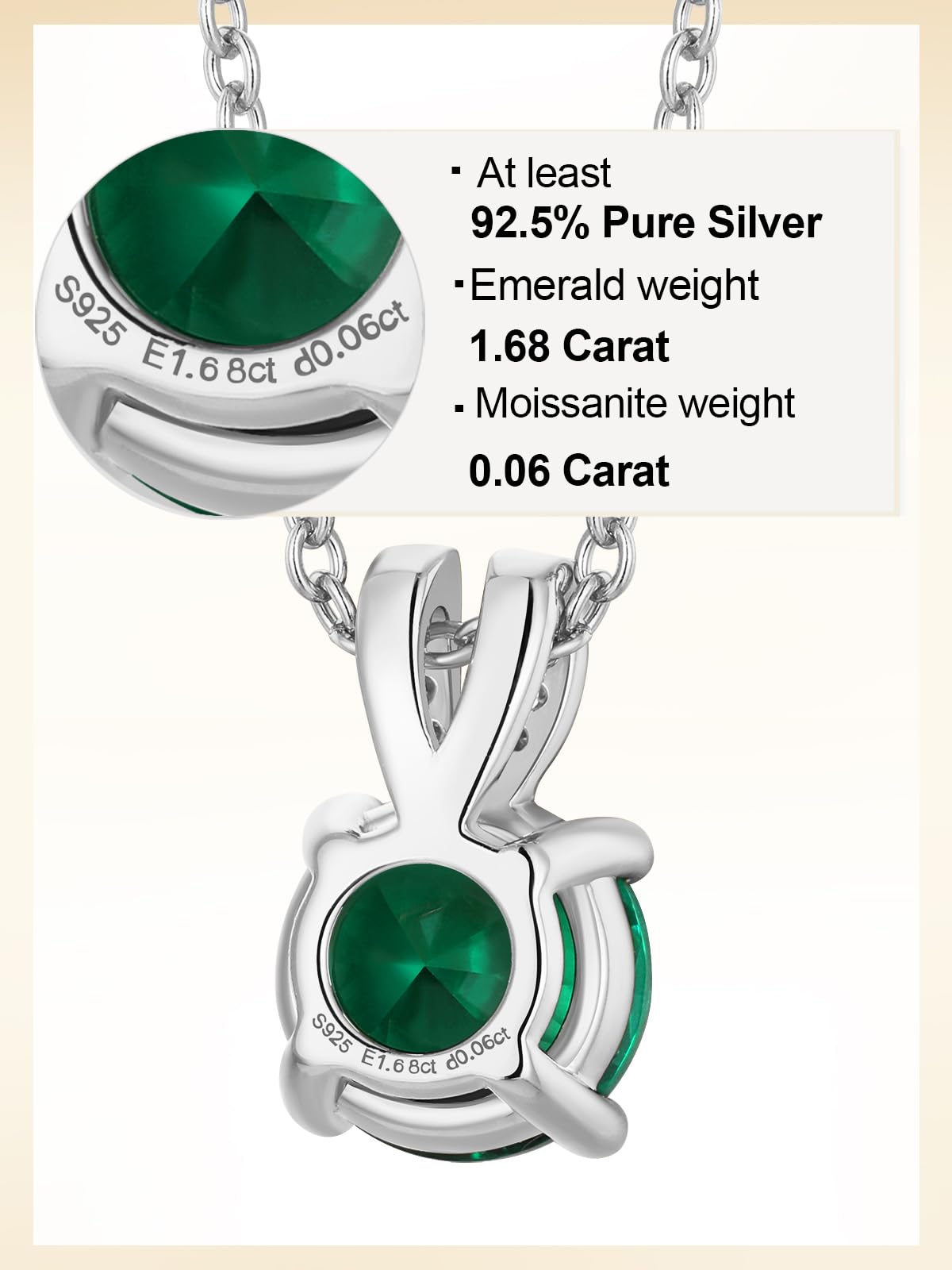 CYW 1 Carat Green Emerald Small Round Necklace for Women 925 Sterling Silver Solitaire Pendant Necklace