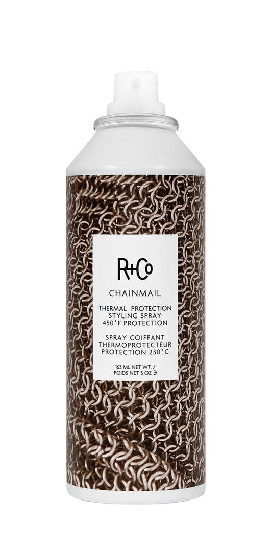 R+Co Chainmail Heat Protection Spray For Hair | Thermal Protection + Flexible Hold + Silky Shine | Vegan + Cruelty-Free | 5 Oz