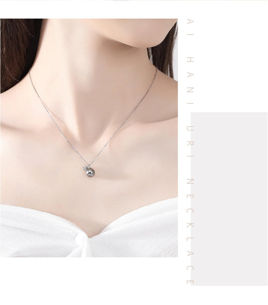 14K Gold Natural Freshwater Pearl Necklace, Black and White Pearls Pendant, Delicate Jewelry Gift for Wife (White Gold,Black Pearl,14K)