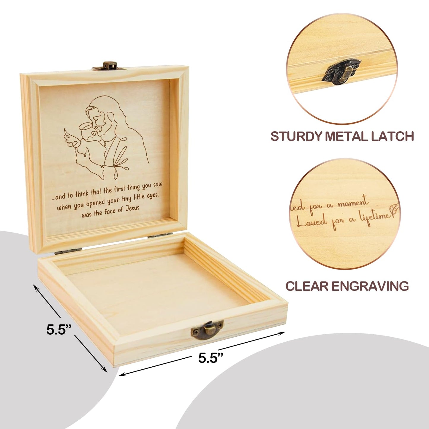 BeeGreeny Miscarriage Memory Box, Baby in Jesus' Arms Engraved Wooden Keepsake Box, A Heartfelt Sympathy Gift for Mothers Loss of Baby, Remembrance Gifts Miscarriages, Infant Loss Memorial for Moms