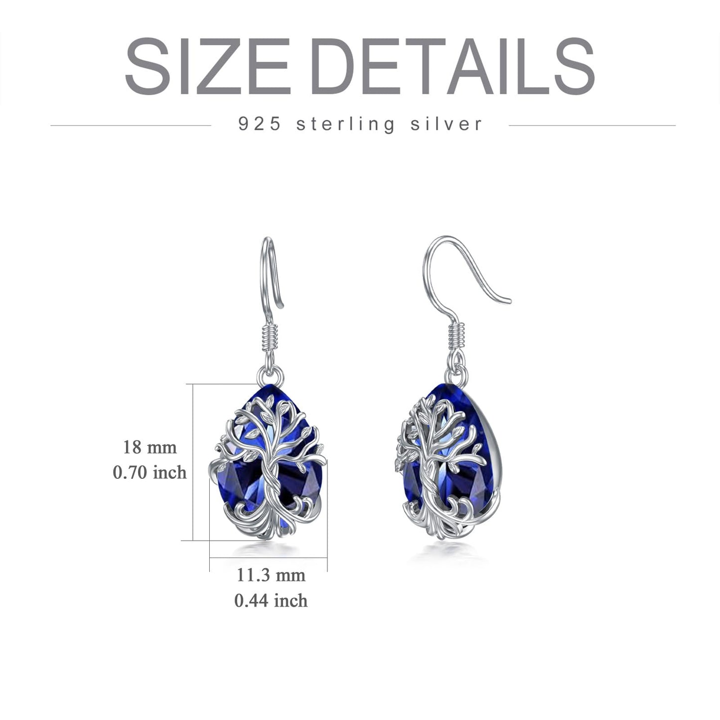 TOUPOP Sapphire Tree of Life Earrings Sterling Silver Teardrop September Birthstone Earrings Family Tree Sapphire Jewelry Birthday Mothers Day Gifts for Women Mom Her
