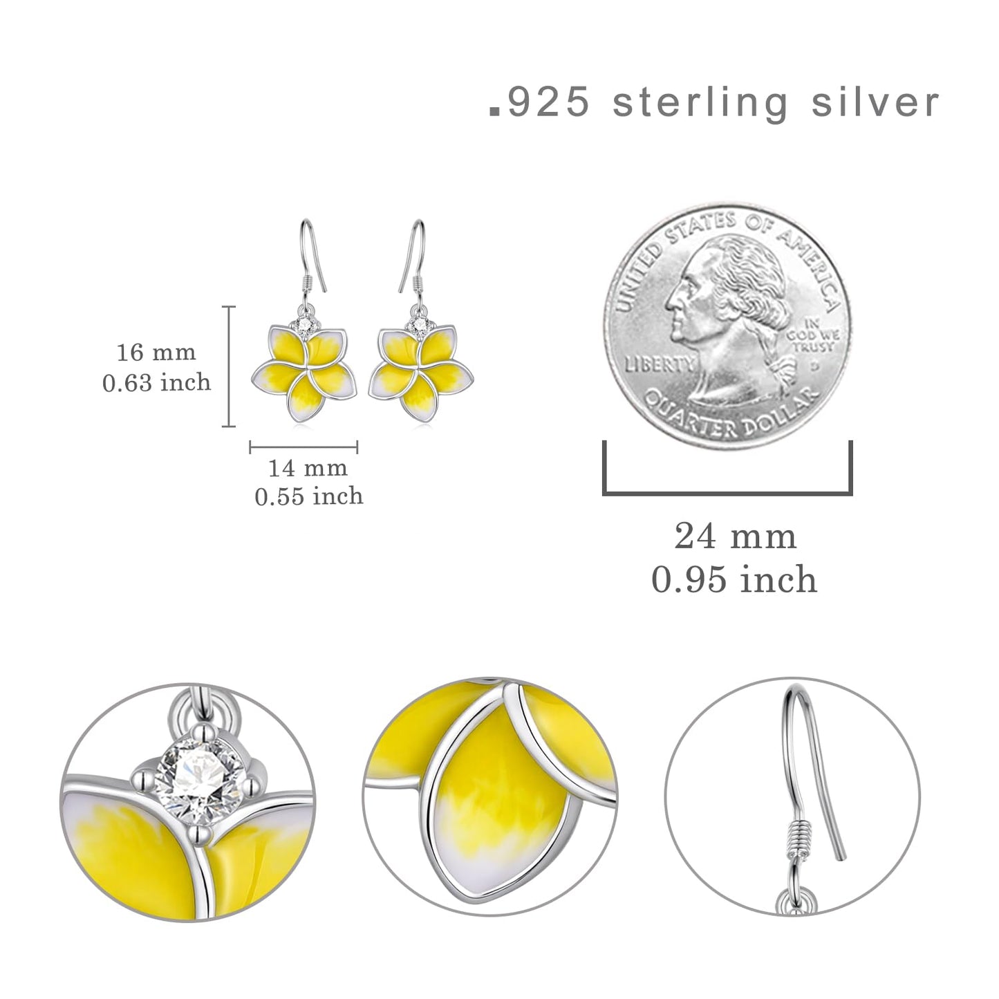 Plumeria Earrings 925 Sterling Silver Flower Earrings Tropical Blossom Jewelry Gifts for Women