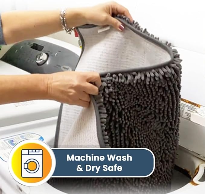 Muddy Mat® 2-Piece Grey Medium 30"X19" AS-SEEN-ON-TV Highly Absorbent Microfiber Door Mat, Bath Mat and Pet Rug, Non Slip Thick Washable, Soft Chenille for Kitchen Bathroom Bedroom Indoor and Outdoor