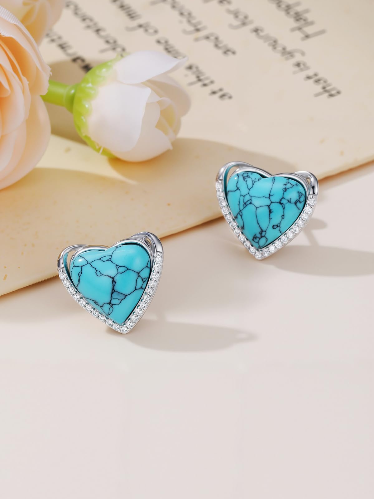 WINNICACA Heart Stud Earrings for Women Turquoise Earrings 925 Sterling Silver Jewelry Hypoallergenic Gift for Sensitive Ears Birthday Mothers Day Gifts for Women Mom Wife