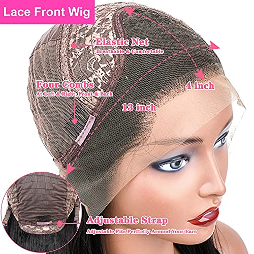 16 Inch Kinky Straight Human Hair Wigs, 13x4, 180% Brazilian Remy Hair, Yaki Lace Front Wig for Women