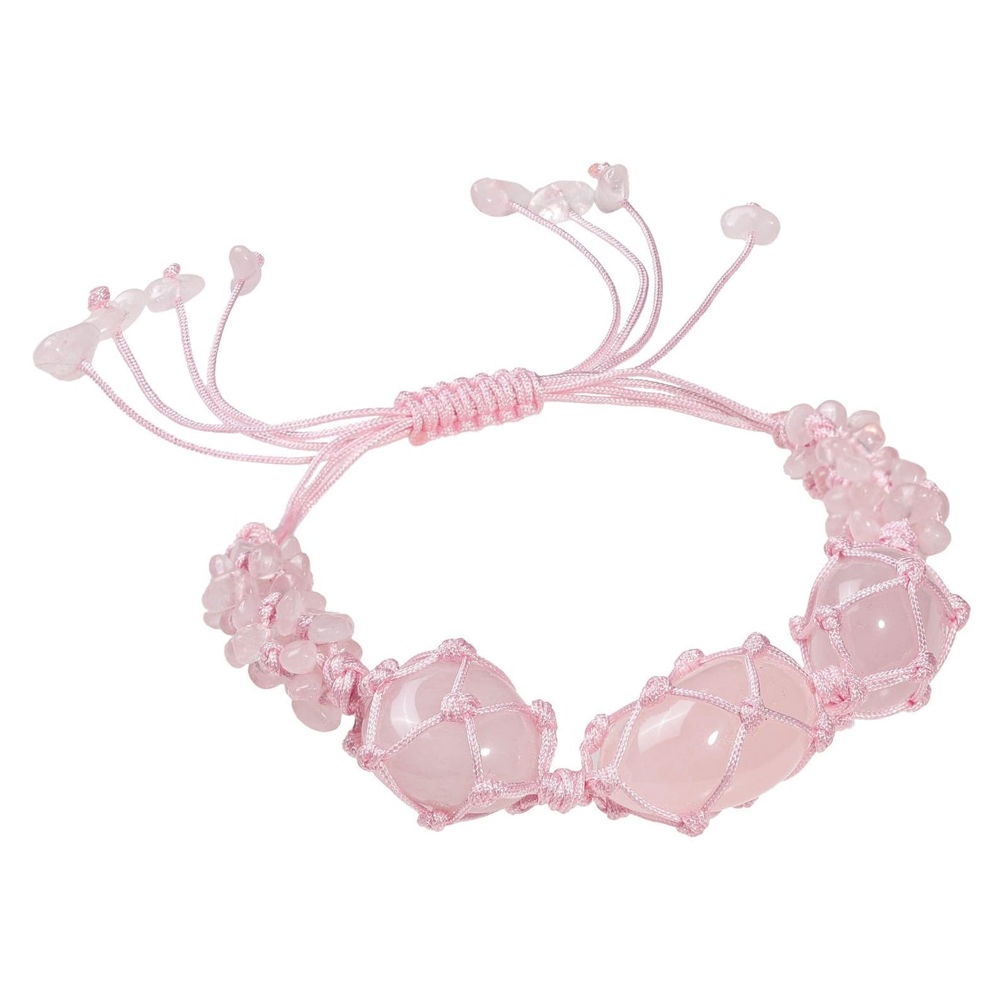TUMBEELLUWA Boho Handmade Braided Crystal Holder Bracelet Chakra Healing Crystal Chips Bracelet Adjustable Trendy Jewelry Gifts for Women Men, Rose Quartz