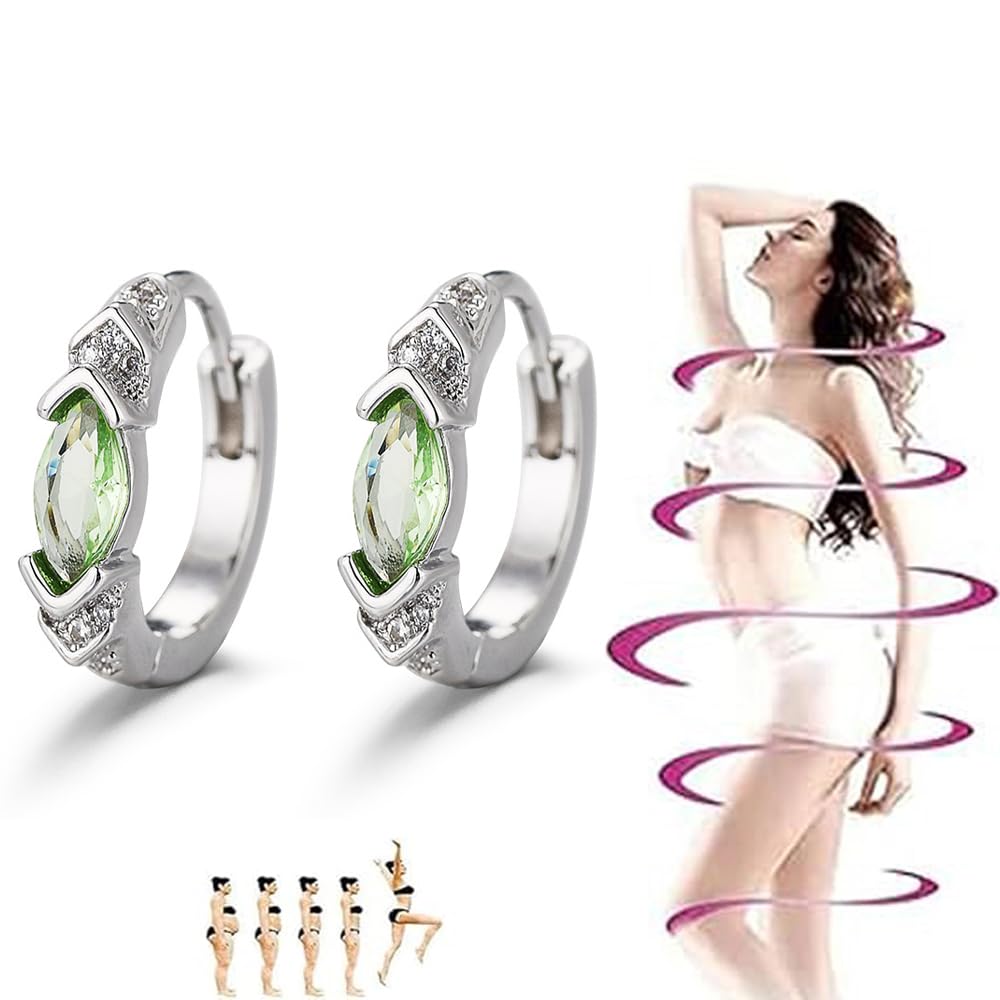 Lymphatic Drainage Slimming Hoop Earrings, Titanium Ion Lymphvity Germanium Earring Acupuncture Therapy Hoop Moissanite Earrings Jewelry for Women Men (light green)