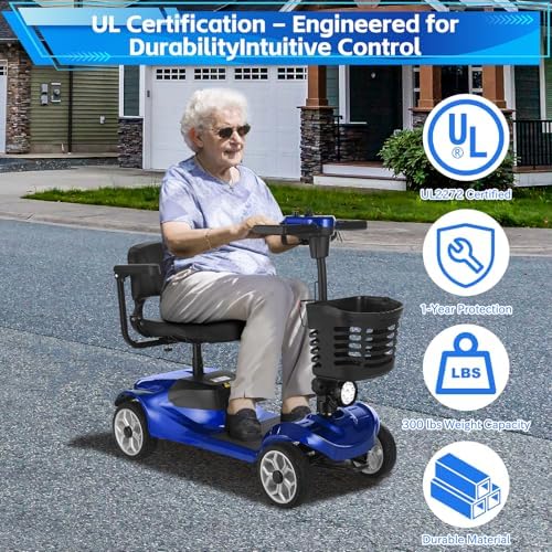 15 Miles Ecomobi MS01 4 Wheels Mobility Scooter for Adults/Seniors, 350W Powered Electric Wheelchair Device w/360WH Battery, 300LBS Capacity, Cup Holder/Rotating Seat, Compact Duty Mobile for Elderly