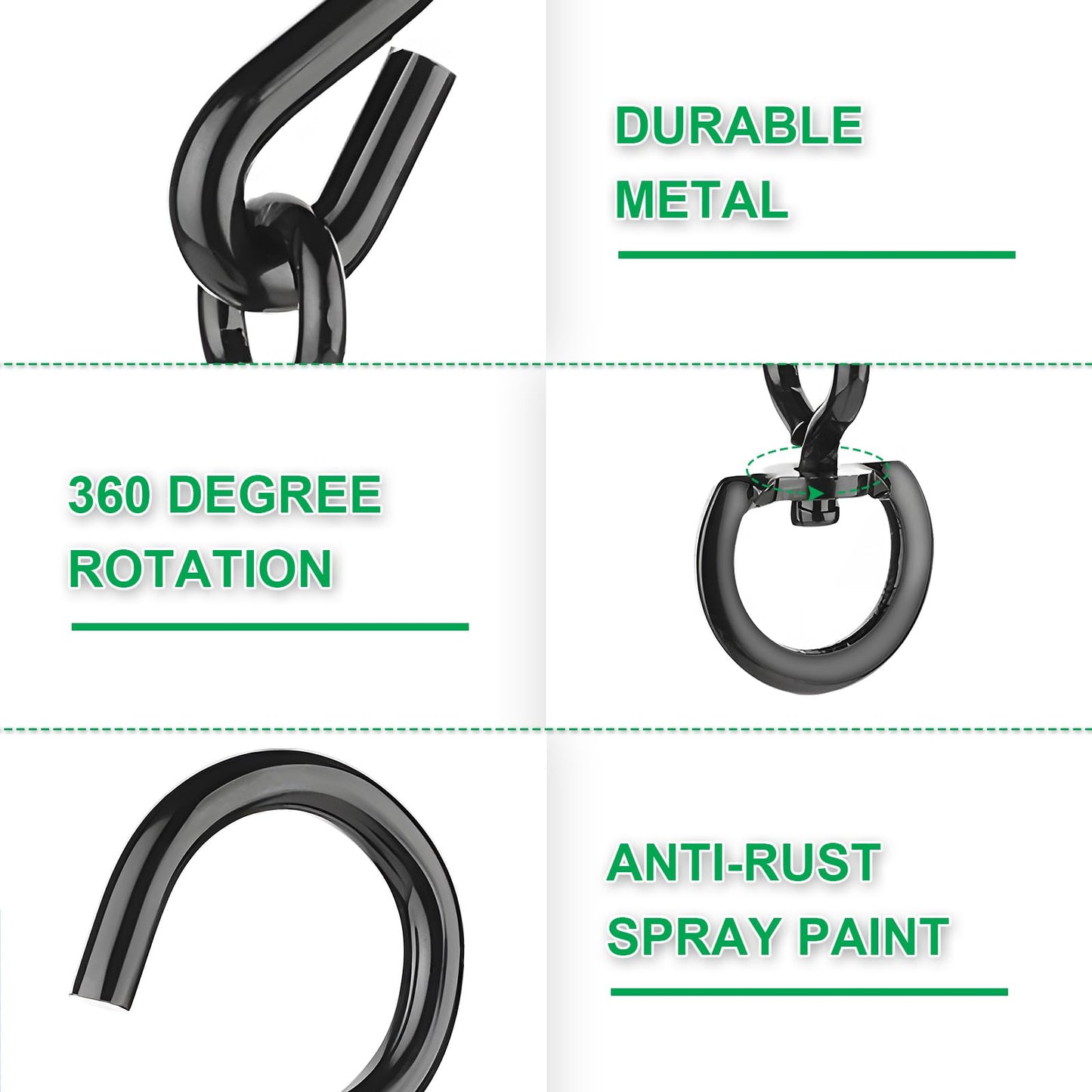 Cosmos 4 Pcs Swivel Plant Hanger Pots Hooks Heavy Duty Hanging Plant Hook 360 Degrees Swivel Metal Hooks for Indoor and Outdoor Hanging Plants, Pots, Wind Chimes, Gardening Accessories, Black