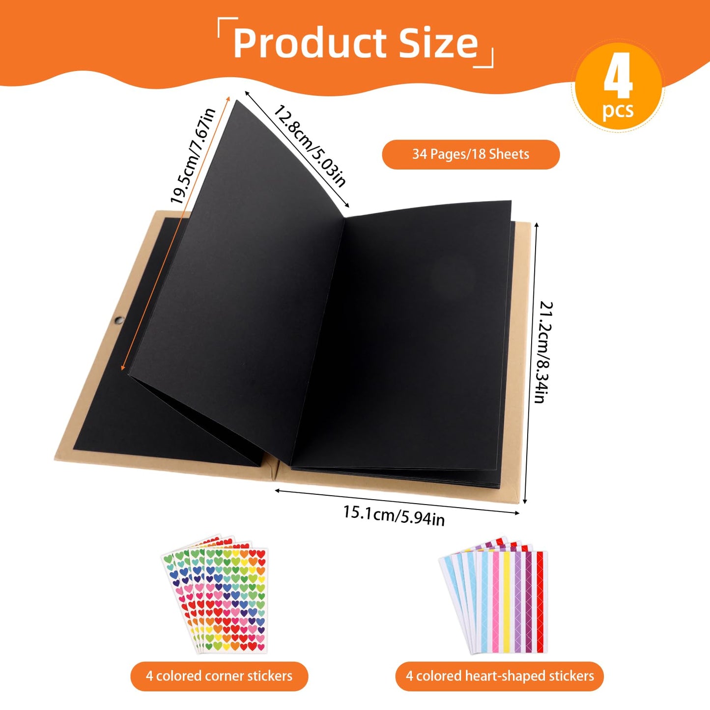 4 Pack 6 x 8 Inch Small Scrapbook Album with Black Pages,Photo Album with DIY Accessories Kit,Stretchable Folding Kraft Paper Memory Book Accordion Adventure Scrapbook for Anniversary Graduation