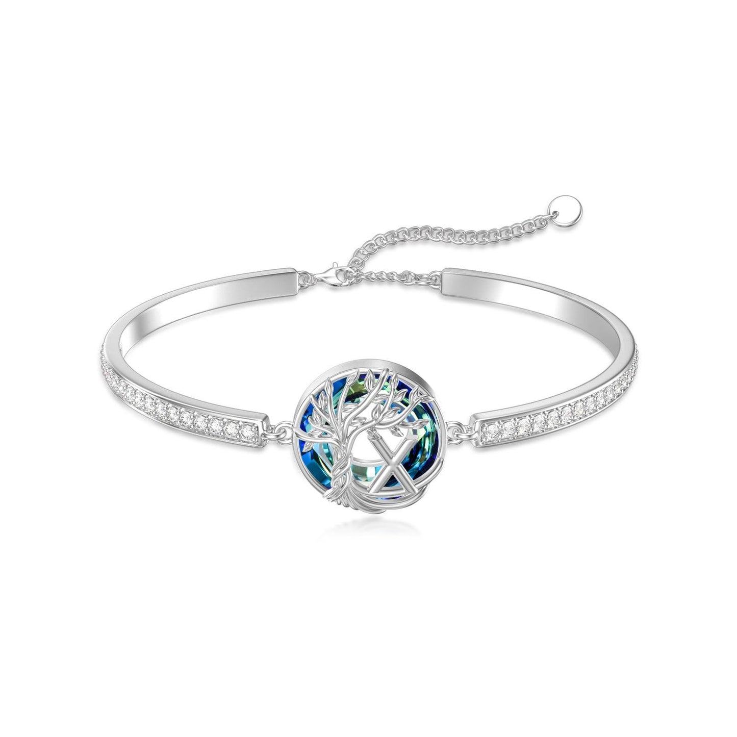 TOUPOP Tree of Life Bracelet Sterling Silver Initial X Letter Bangle Bracelet Family Tree Blue Crystal Jewelry Mothers Day Birthday Gifts for Women Mom Wife