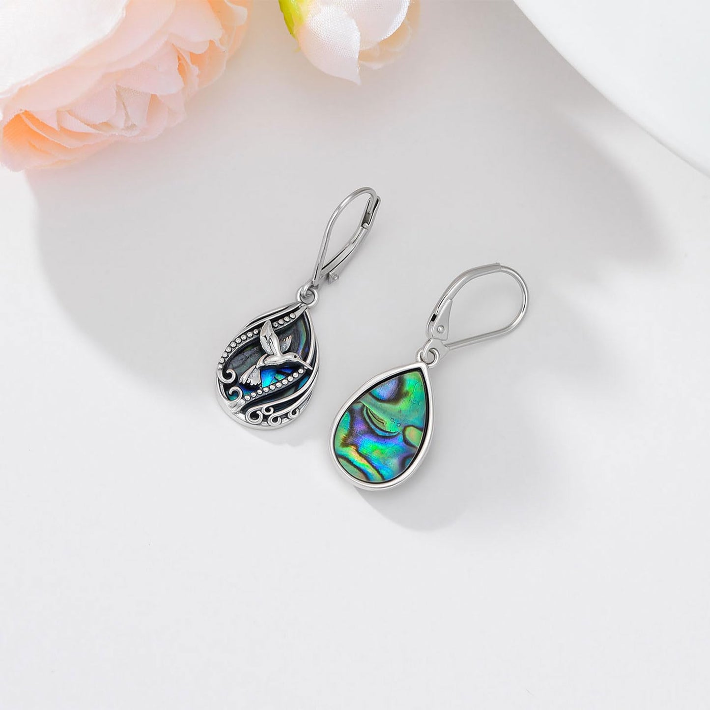 YYmqmq Abalone Hummingbird Earrings for Women 925 Sterling Sliver Humming Bird Dangle Drop Earrings Leverback Hummingbird Jewelry Gifts for Women Girlfriend Mom Birthday Gifts