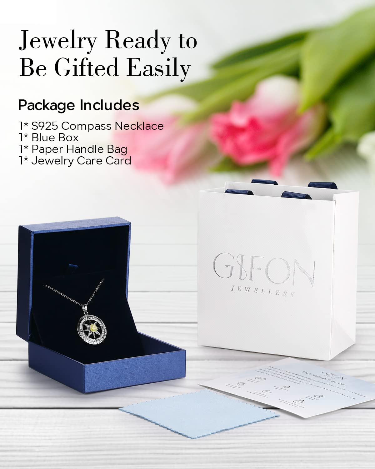 S925 Sterling Silver Necklace for Wife, Women Anniversary Year Gifts Compass Jewelry, Birthday Gift Ideas for Her Girlfriend Woman Necklaces, 18K White Gold August