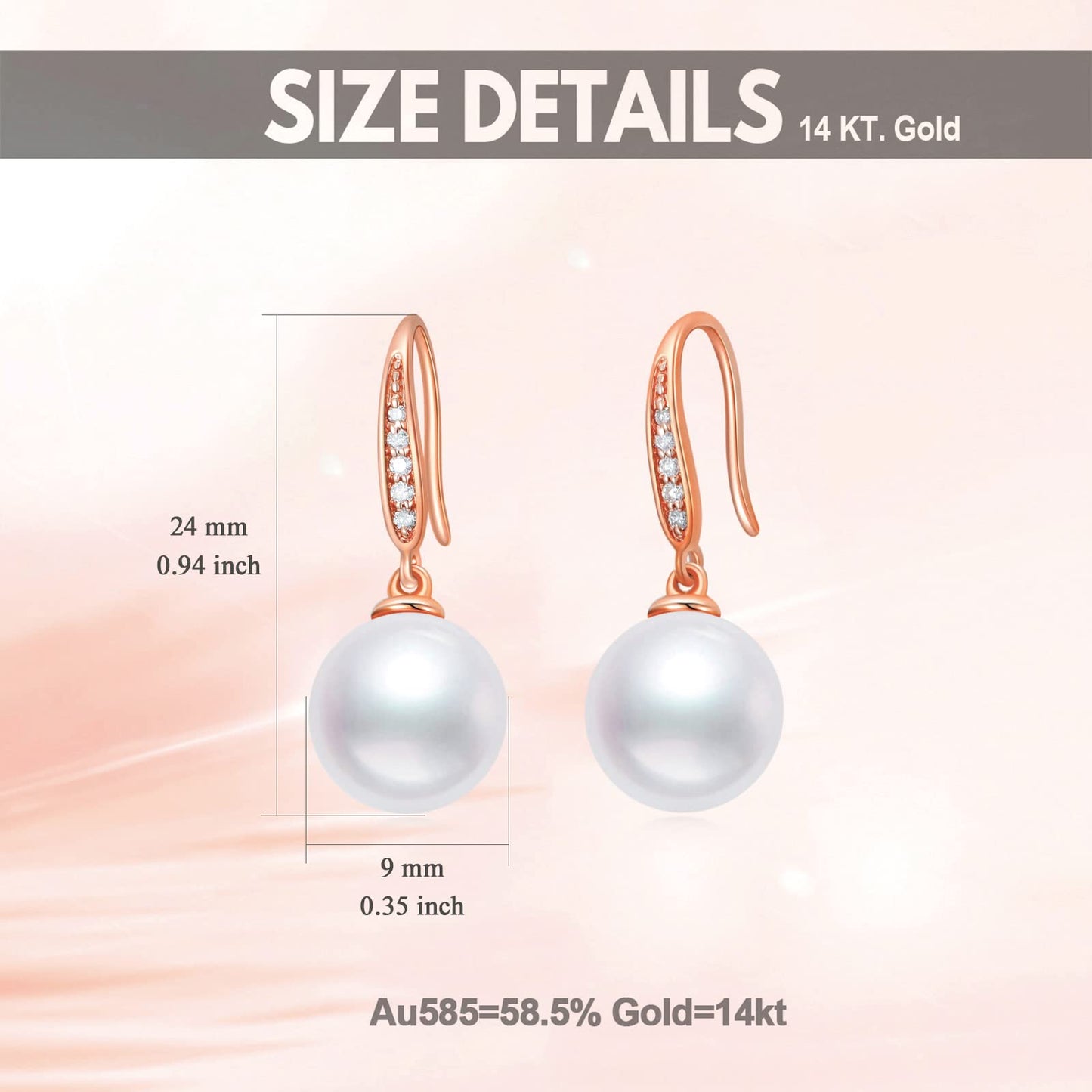14k Rose Gold Natural Diamond and Freshwater Cultured Pearl Necklace and Earrings Set for Women