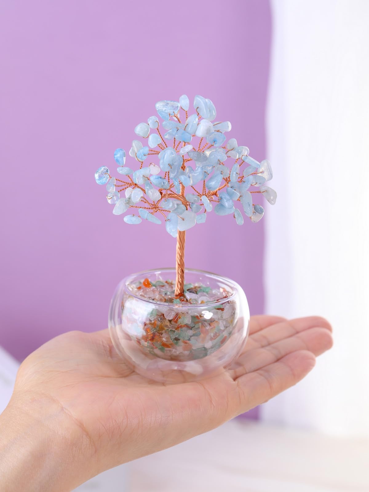 PESOENTH Aquamarine Crystal Tree Gemstone Tree of Life Spiritual Gifts for Women Mom Birthday,Healing Crystal Stone Trees Blue Home Room Feng Shui Decor Gifts for Women
