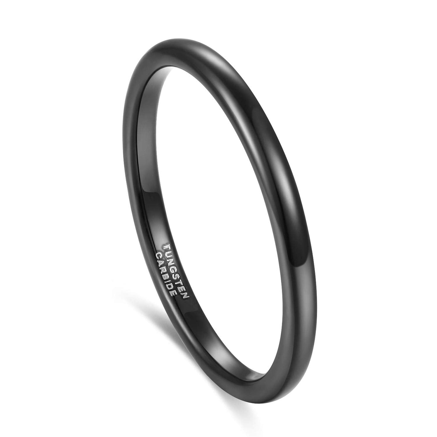 TRUMIUM 2mm Tungsten Rings for Women Men Thin Wedding Bands Engagement Promise Wedding Ring Beveled Edges Plain Domed Size 4