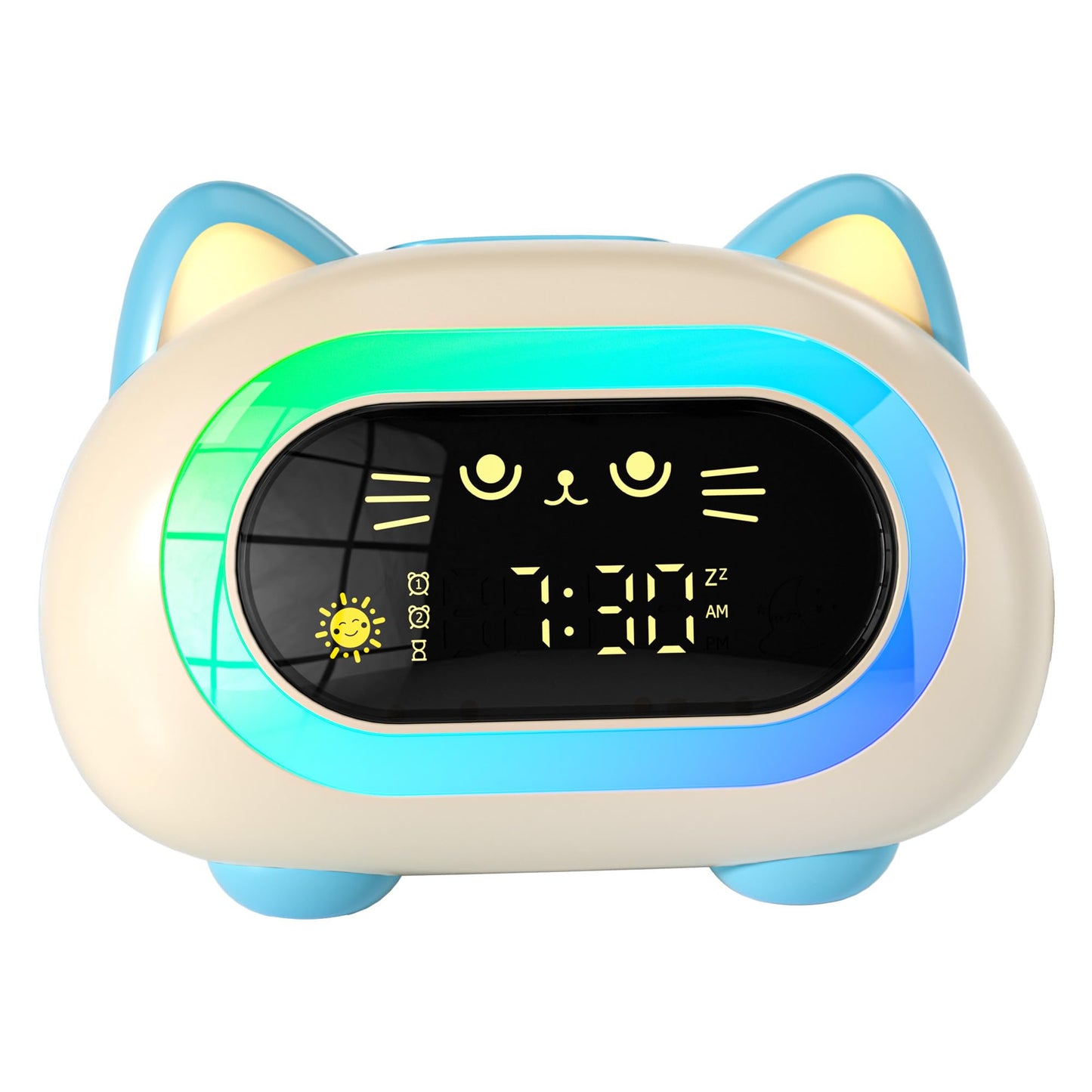 ANALOI Alarm Clock for Kids, Kids Alarm Clocks for Girls with Sleep Training Dual Alarm Eye Protection Auto Off Timer 10 Color Night Light, Cat Ok to Wake Clock, Gifts for Kids Girls
