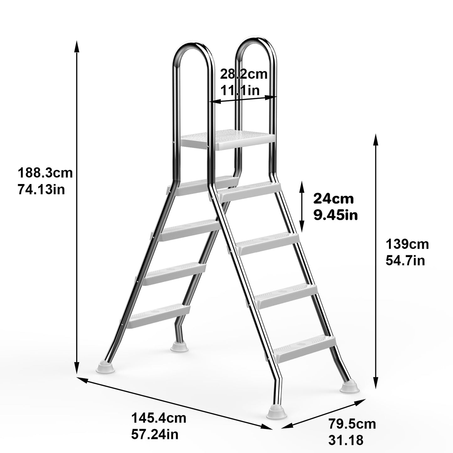 ROMIVO Above Ground Pool Ladder, 48" - 52" Adjustable, 304 Thickened Stainless Steel A-Frame 4-5-Step with Top Platform, Ultra-Stable Non-Slip Design for Family Pools