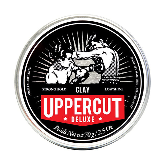 UPPERCUT DELUXE Clay Hair Pomade for Men, Strong Hold Matte Finish, Reworkable Texturizing Hair Clay, Low Shine Men's Styling Clay, Water & Wax Based, Woods & Leather Scent, 2.5 oz / 70g