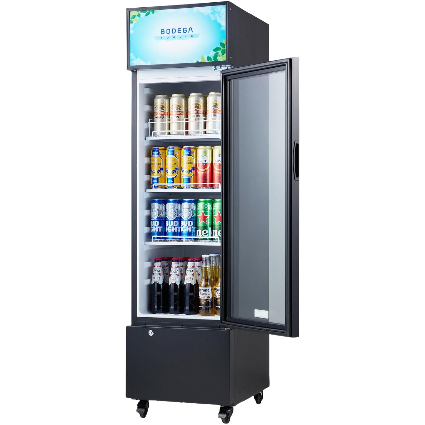 BODEGA BODEGACOOLER Commercial Drink Fridge with Glass Door, Tall Beverage Cooler for Beer, Soda, Single Door Display Refrigerator, 6.34 Cu.Ft Capacity