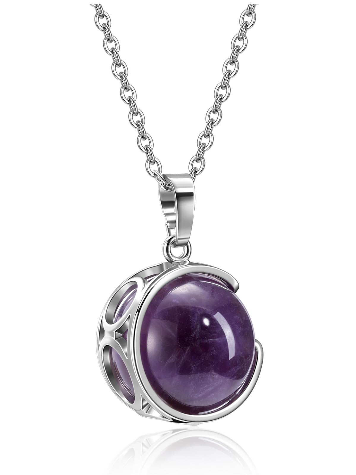 Top Plaza Amethyst Healing Crystal Stone Necklace Round Ball Rotating Natural Gemstone Pendant Necklace for Women Purple Energy Jewelry Christmas Gifts