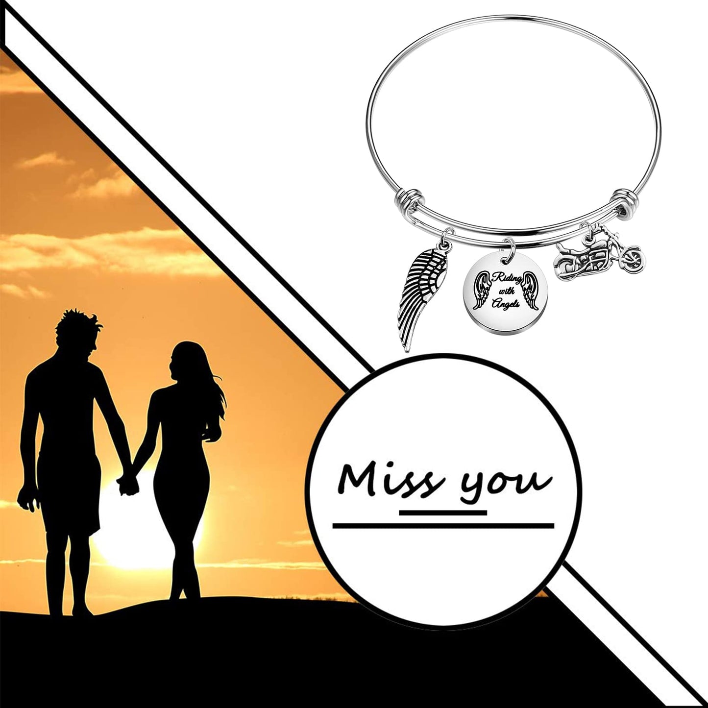 Zuo Bao Motorcycle Memorial Jewelry Memorial for Brother Dad Husband Sympathy Gift Riding with Angels Bracelet with Wing Car Truck Memorial (Riding with Angels)