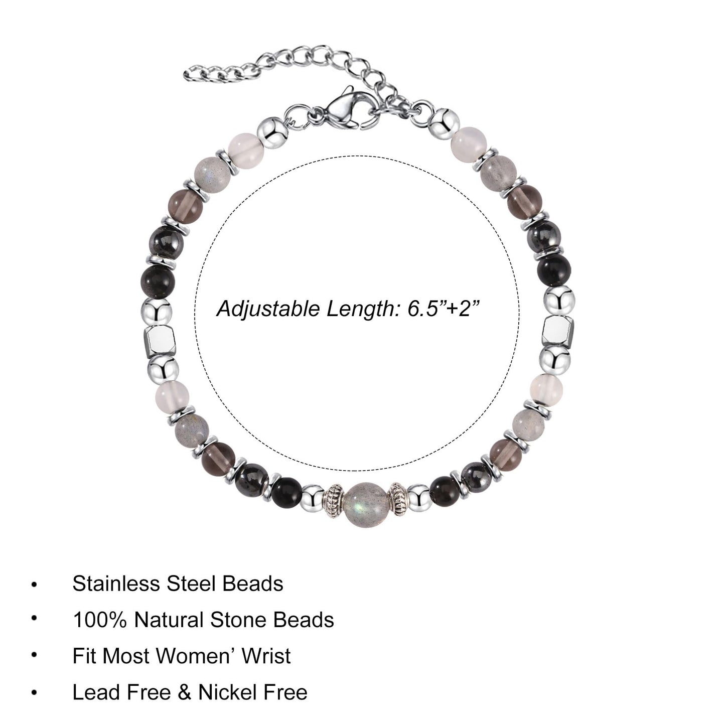 Evil Eye Bracelets Protection Bracelet for Women, Moonstone Bracelet Jewelry with Energy Protection, Tourmaline Hematite Natural Healing Stone Bracelets Emotional Spiritual Hope Jewelry (P)