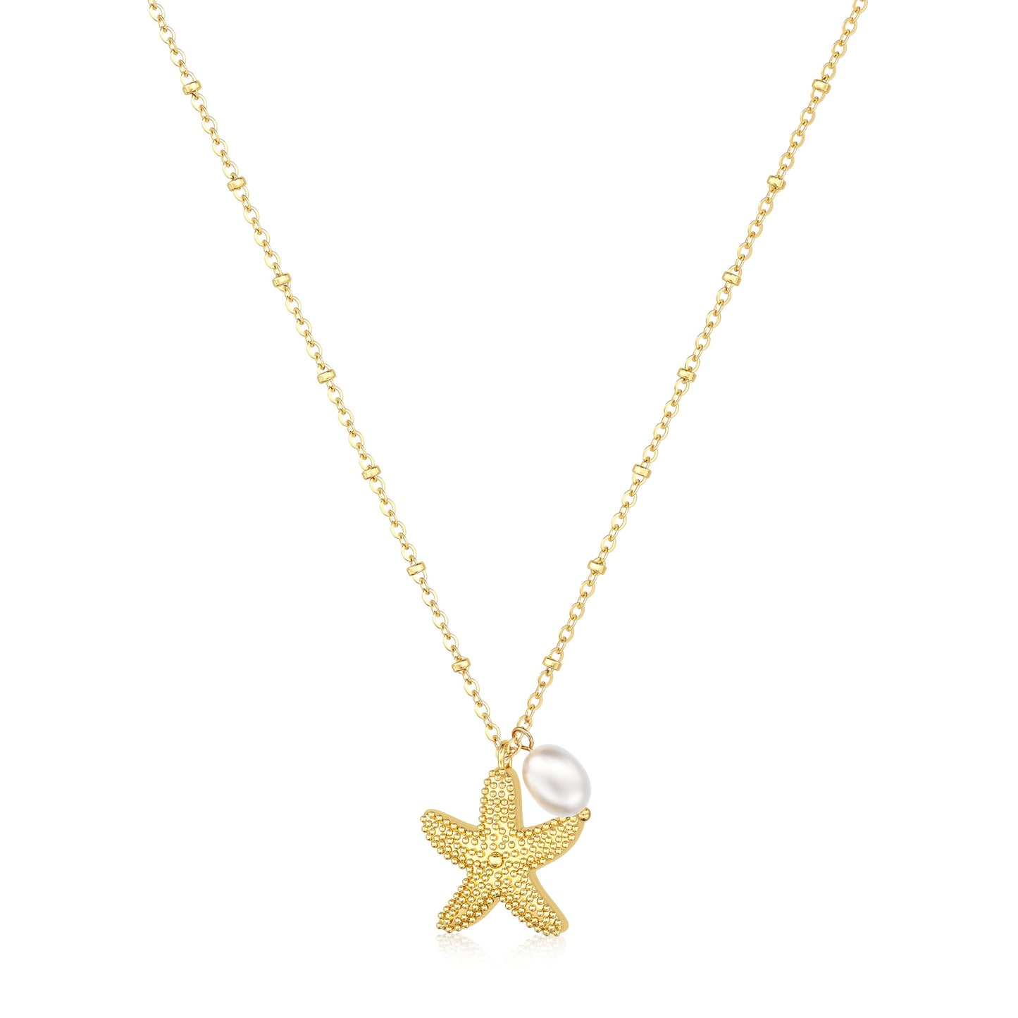 Picuzzy 14K Gold Plated Starfish Pendant Necklace for Women Trendy, Sea Star Fish Beach Necklace Ocean Coastal Tropical Nautical Vacation Summer Jewelry Pearl Accessories for Women