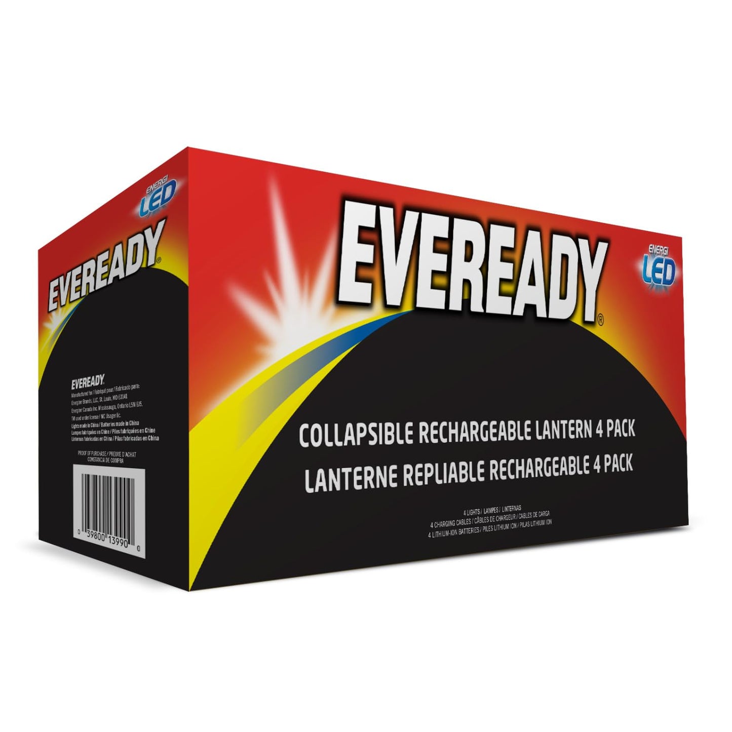 Eveready Collapsible Rechargeable Lanterns, 300 Lumens, USB Rechargeable Lantern, Outdoor and Camp Lantern, Micro-USB Charging Cable Included, 4 Count