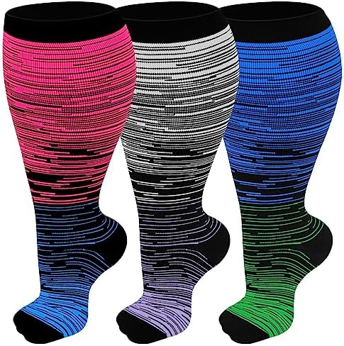Refeel 3 Packs Plus Size Compression Socks Wide Calf For Women & Men - Large Size Knee High Support Stockings For Medicalâ¦