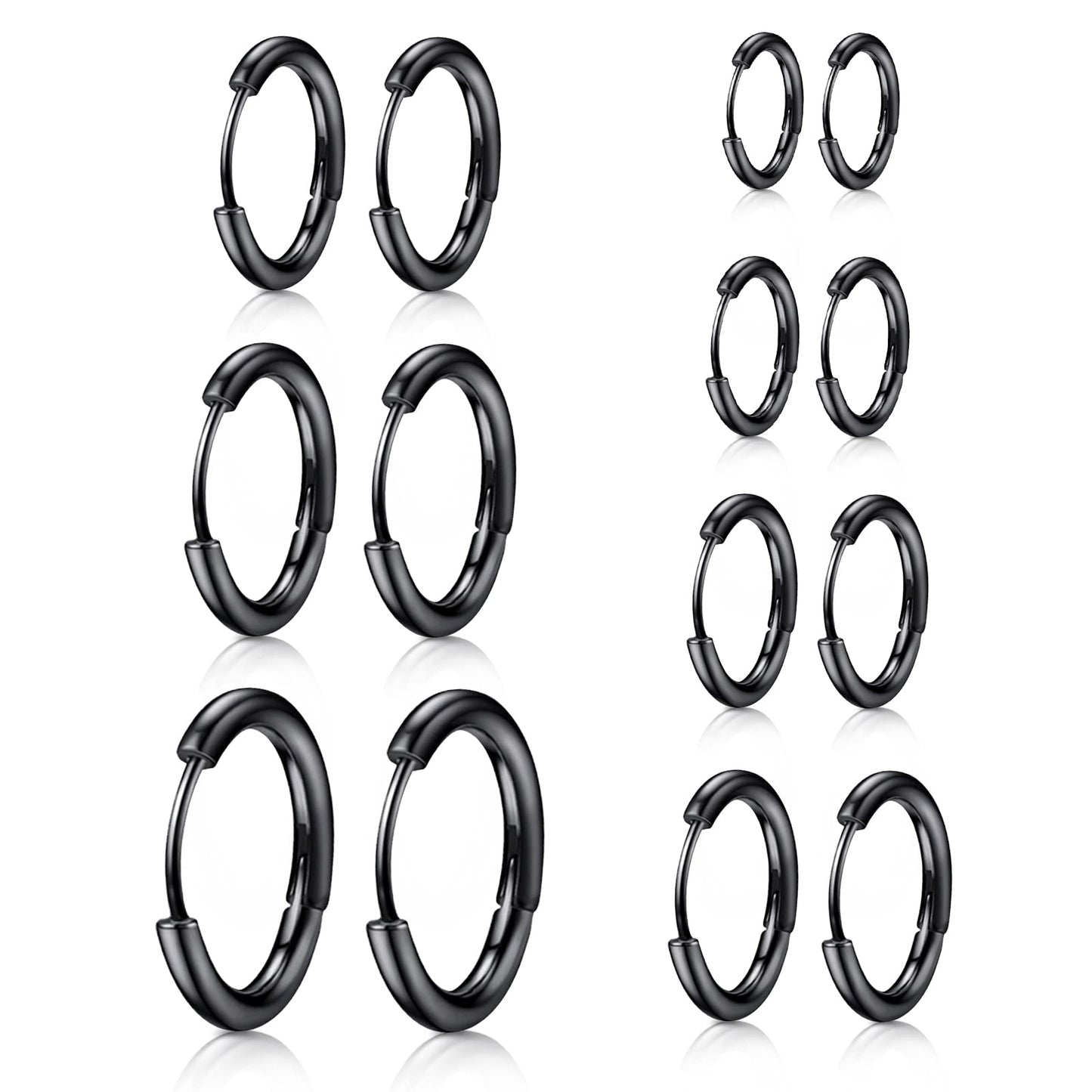 JICHENGEM 7Pairs Hypoallergenic Titanium Stainless Steel Huggie Hoop Earrings Set for Men Women, 8-20mm, Silver Gold Black Jewelry