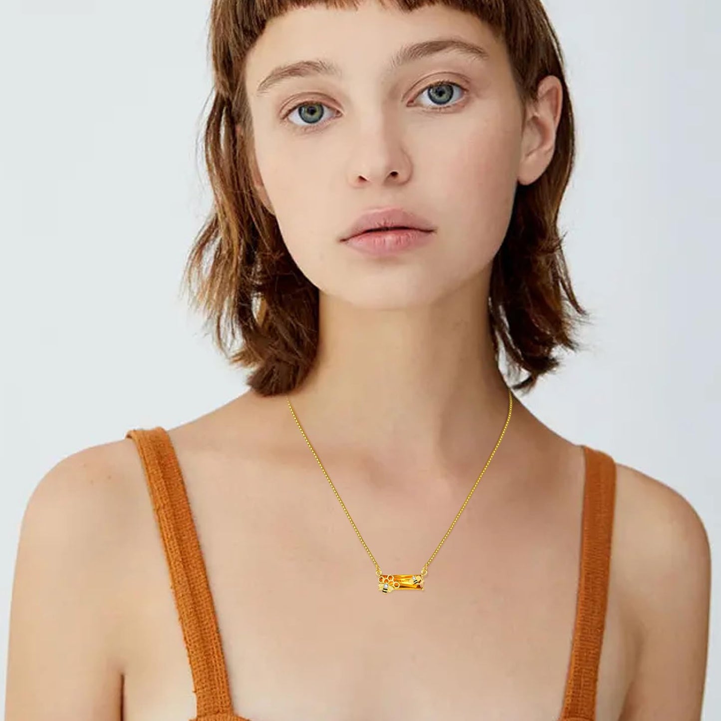 AENEAS Valentines Day Gifts for Women Her Bee Necklace 18K Gold Over 925 Sterling Silver Honeycomb Pendant Citrine Crystal Bumble Jewelry Cute Animal Christmas Gifts for Women Wife Her