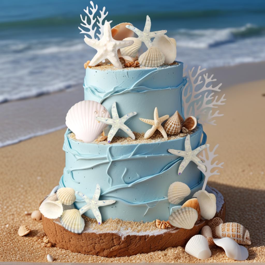 Shells Cake Decor Under the Sea Ocean Birthday Cake Decorations Sea Ocean Party Favor Supplies for Sea Ocean Theme Baby Shower Birthday Party