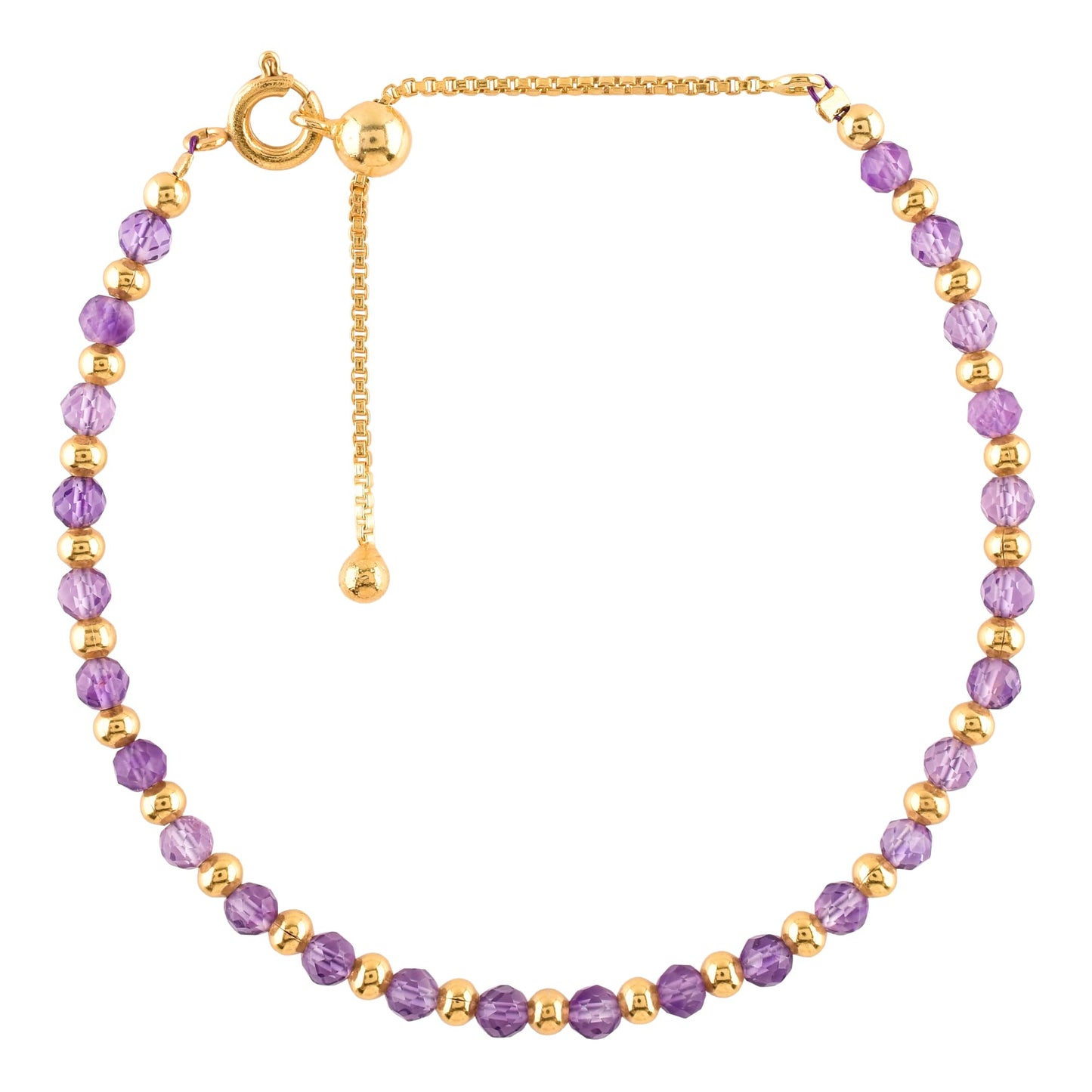 InfinityGemsArt Amethyst Bracelets For Women, Natural February Birthstone Jewelry, Purple Beads Beaded Stone Bolo Slider Crystals Gemstones 14K Gold Plated Adjustable Chain, Valentines Day Gifts