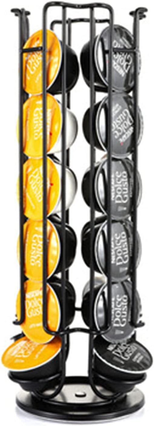 Coffee Capsule Stand Coffee Pod Storage Rack Carousel Holds 24 Coffee Pods, 14.5x14.5x33cm, Black
